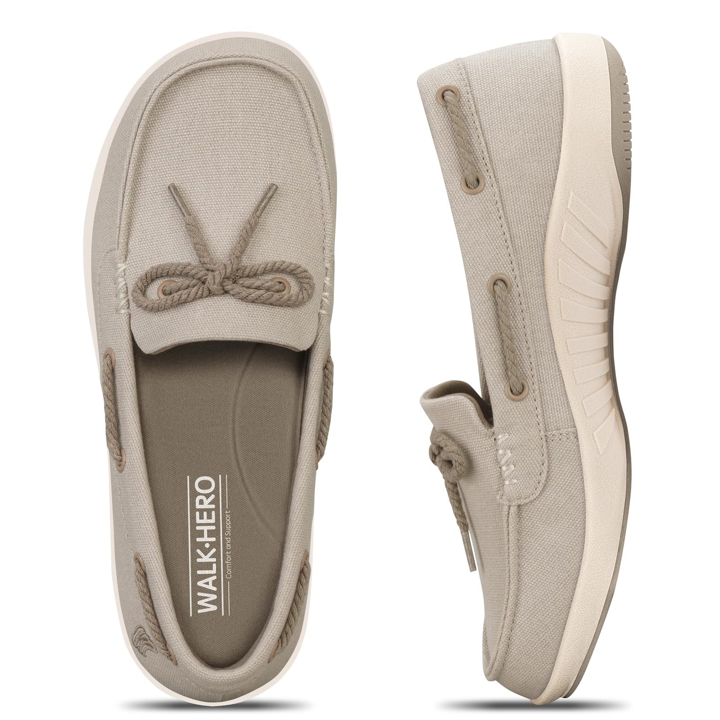 Slip On Shoes Women - Casual Comfortable Boat Shoes for Women with Arch Support - Orthopedic Canvas Loafers Shoes for Plantar Fasciitis & Daily Walking (Beige 06)