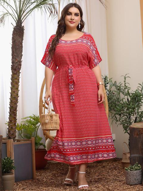 Plus Size Retro Printing Summer Dress for Women